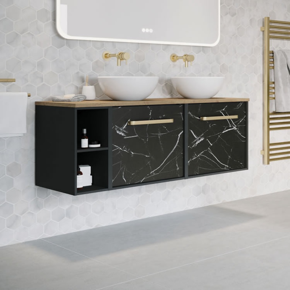 Lifestyle image of Crosswater Infinity 1200mm Matt Black Wall-Hung Vanity Unit & Worktop