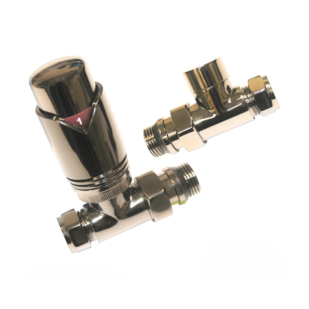 Product Cut out image of the Abacus Ultima Brushed Nickel Straight Thermostatic Radiator Valve