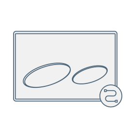 iconography image of a mechanical flush button or mechanical flush plate with oval buttons. It features an icon showing mechanical functionality with a rod or cable
