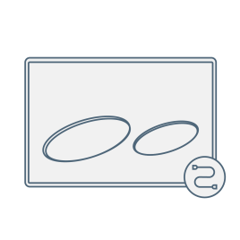 iconography image of a mechanical flush button or mechanical flush plate with oval buttons. It features an icon showing mechanical functionality with a rod or cable