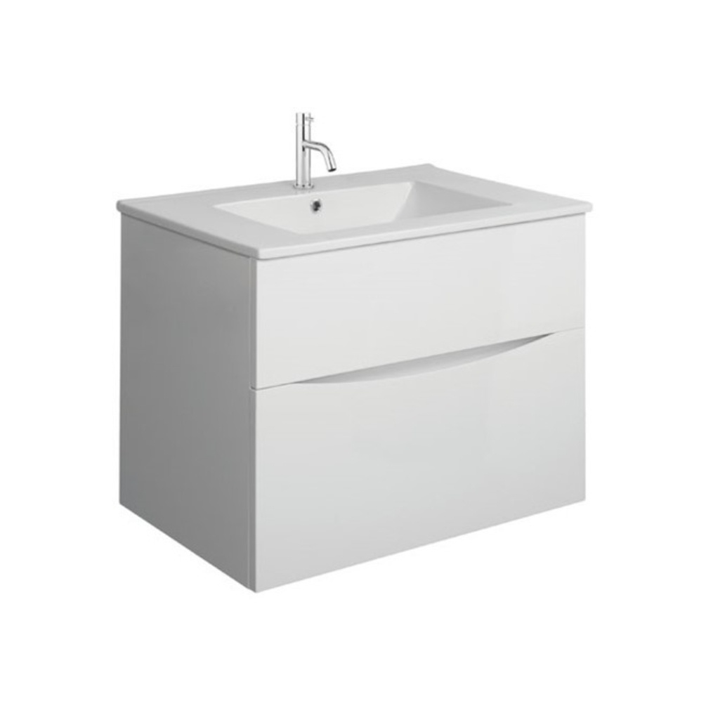 Product Cut out image of the Crosswater Glide II White Gloss 700mm Double Drawer Unit with Ceramic 1 Tap Hole Basin