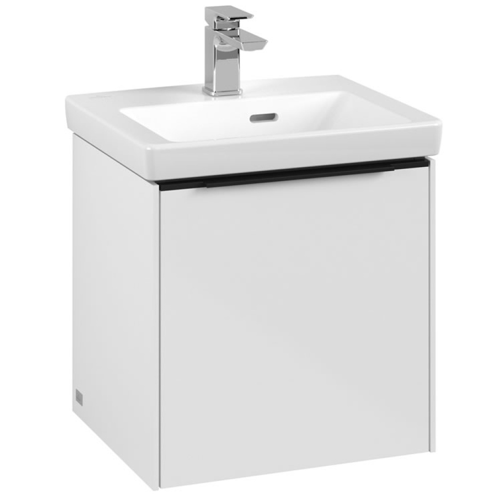 Cutout image of Villeroy & Boch Subway 423 3.0 Brilliant White Wall-Hung Vanity Unit & Basin Volcano Black Handle
