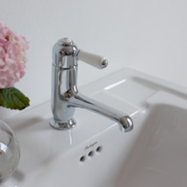 Burlington chelsea bathorom tap fitted to basin in white bathroom