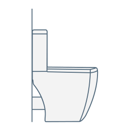 iconography image of a side on open back close coupled toilet with an open back showing a pipe coming out the back of the pan to the wall