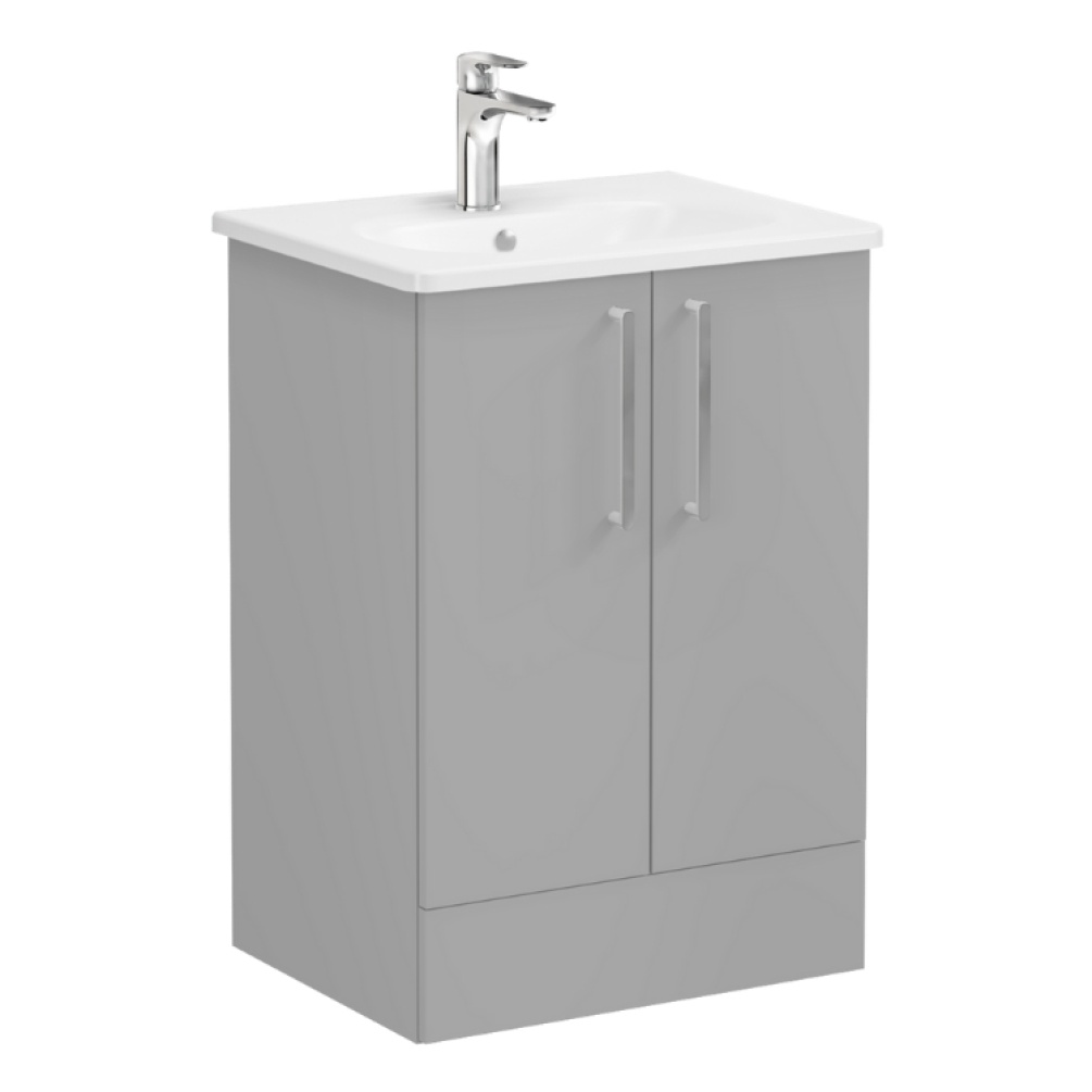 Product Cut out image of VitrA Root Flat Rock Grey 600mm Floor Standing Washbasin Unit 67906 with chrome handles