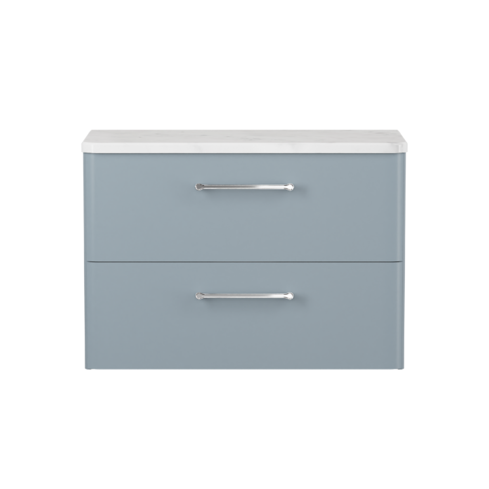Product cut out photo of Britton Bathrooms Camberwell 800mm Dusty Blue Worktop Unit with Chrome Handles C80DDB Front Angle