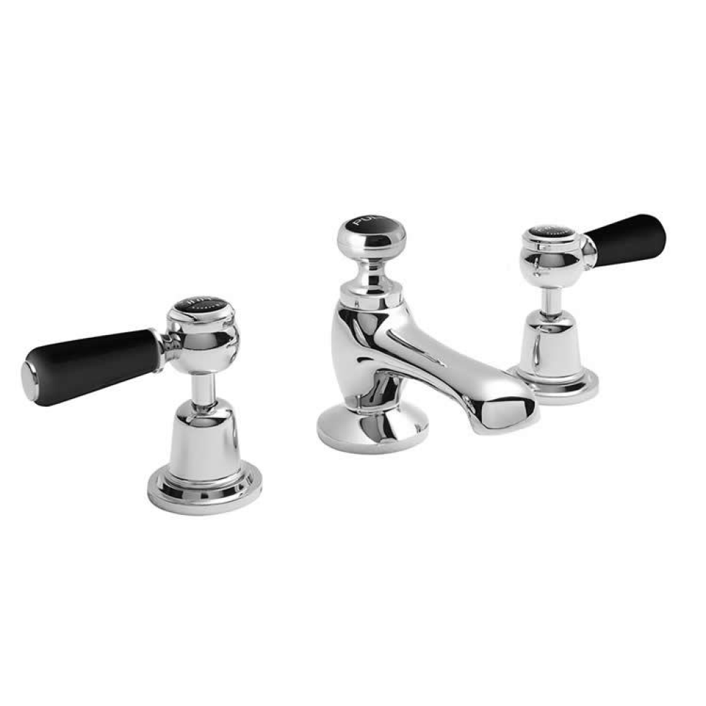 Photo of Bayswater Lever Black & Chrome 3TH Basin Mixer with Dome Collars