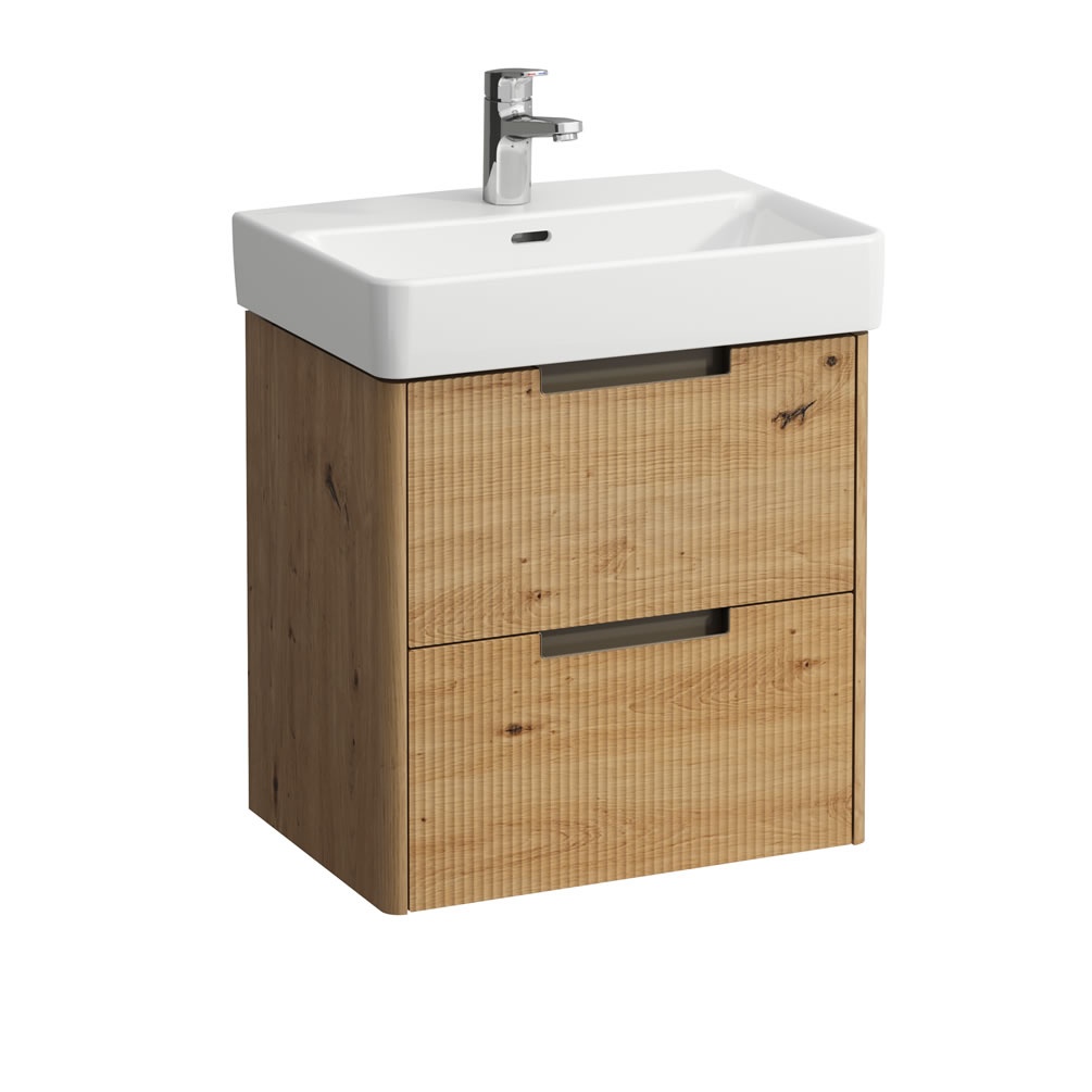Cutout image of Laufen Juna Wild Oak 550mm Compact Wall-Hung Vanity Unit & Basin
