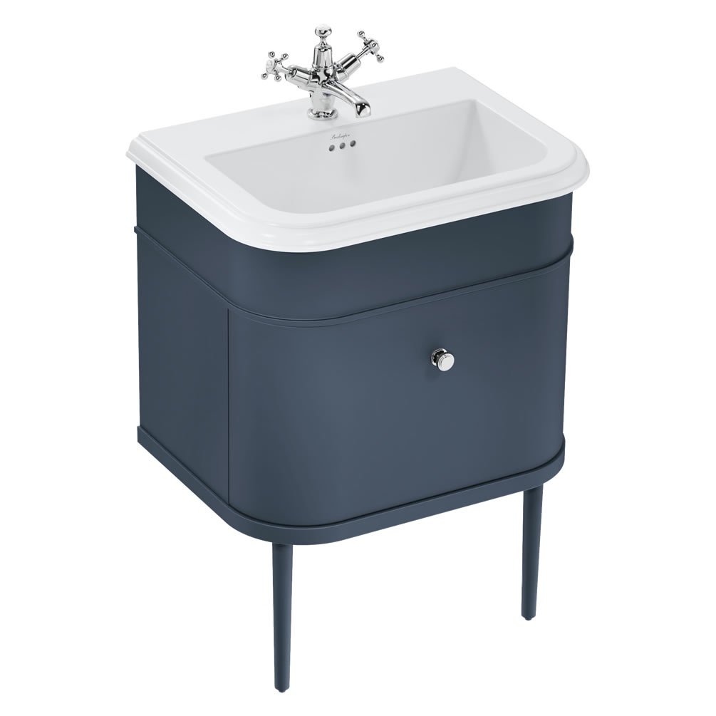 Burlington Chalfont 650mm Ceramic Basin, Blue Wall Hung Unit & Blue Legs