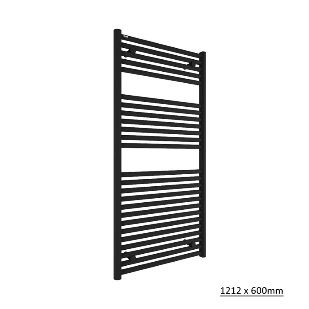 Photo of Tissino Hugo2 Matt Black Heated Towel Rail 1212 x 600mm Cutout