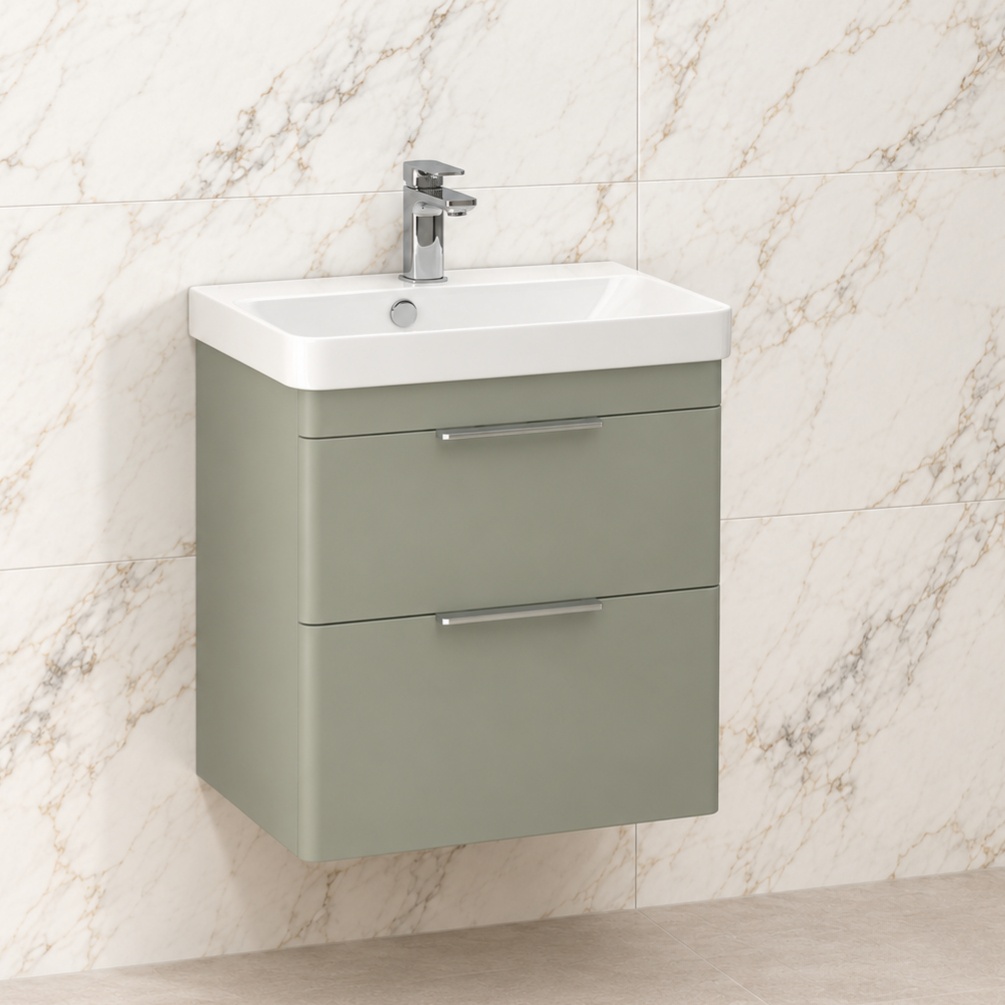 Imex Luna Reed Green 550 x 370mm 2-Drawer Wall Mounted Vanity Unit Lifestyle