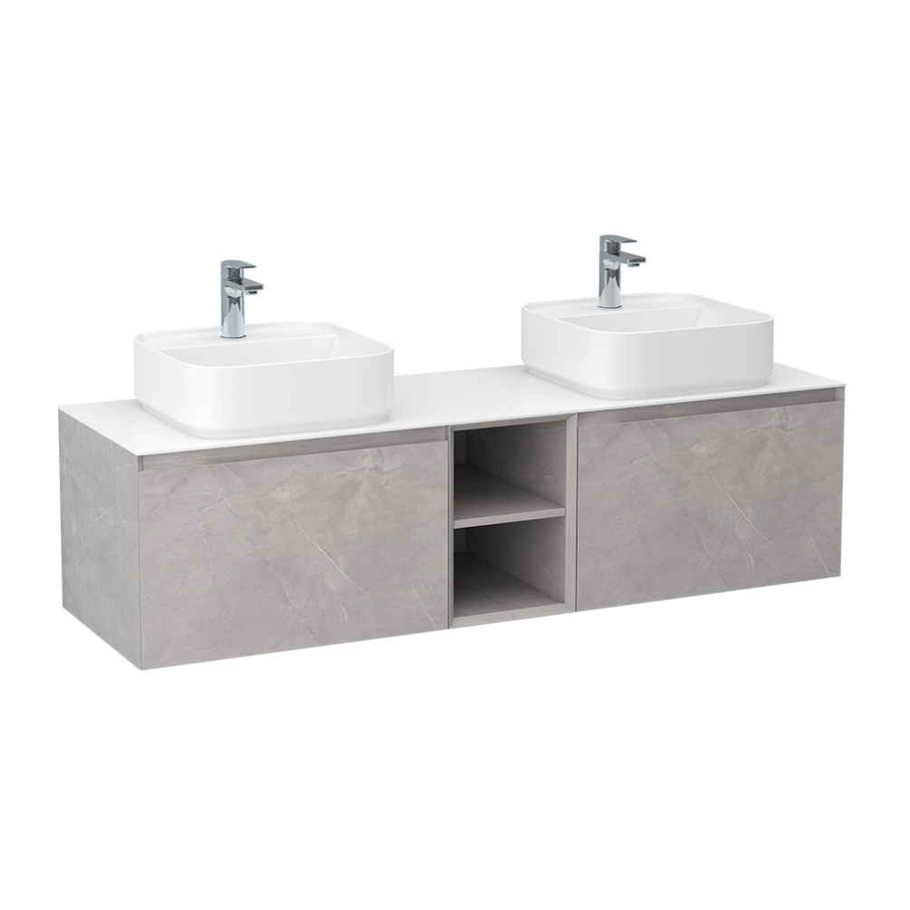 Imex Ravine Slate 1500mm Wall Mounted Two Drawer Double Vanity Unit Cut Out