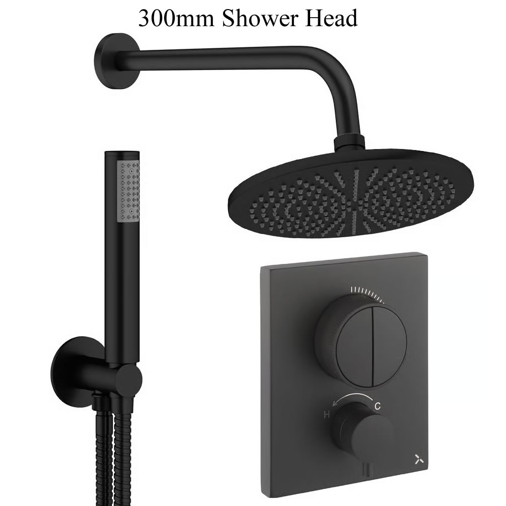 Cutout image of Crosswater Crossbox Push Matt Black Dual Outlet Rainfall Shower Set
