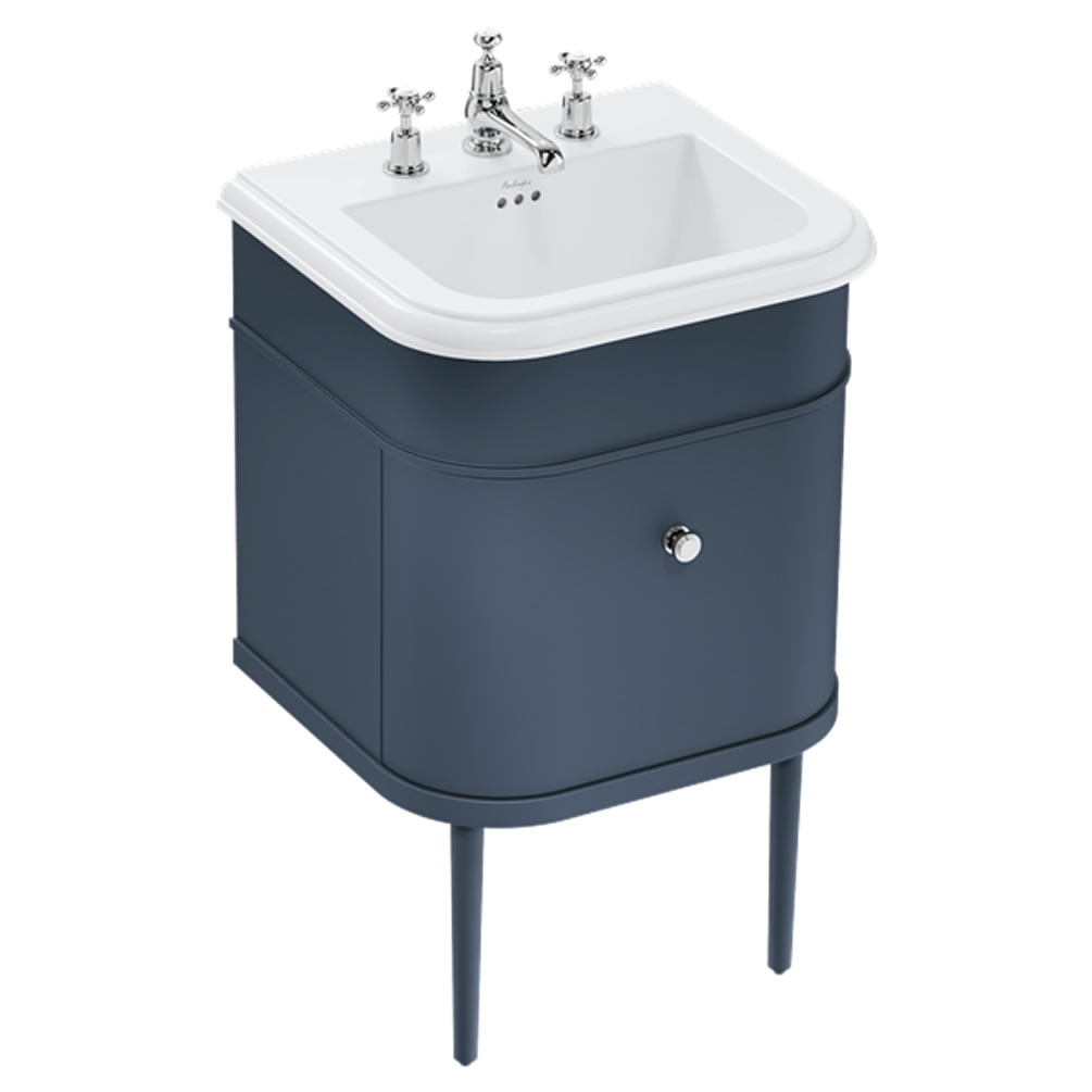 Burlington Chalfont 550mm Blue Vanity Unit & Ceramic Basin (3TH) With Blue Legs