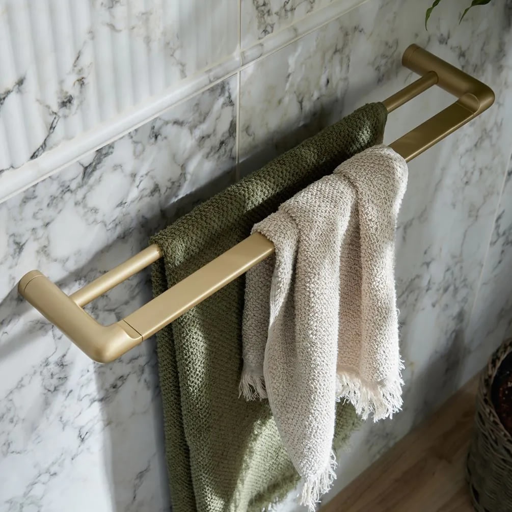Vado Zoo Satin Brass 600mm Double Towel Rail - Lifestyle Image