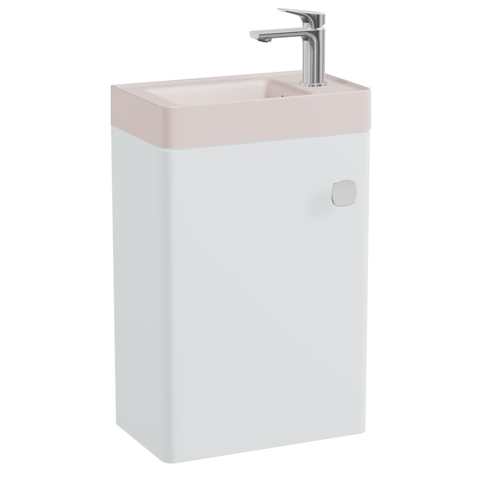 Vado Cameo 400mm Arctic White Wall Mounted Vanity Unit & Pink Basin - Right Hand