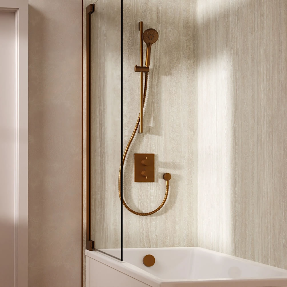 Lifestyle image of Crosswater Crossbox Brushed Bronze Dual Outlet Slide Rail Shower Bath Set