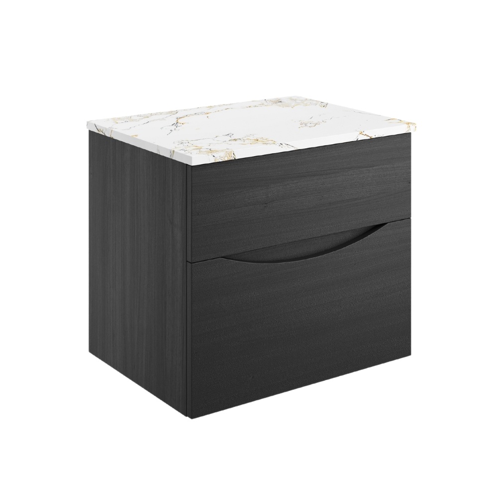 Product Cut out image of the Crosswater Glide II Steelwood 600mm Double Drawer Unit with Gold Vein Worktop