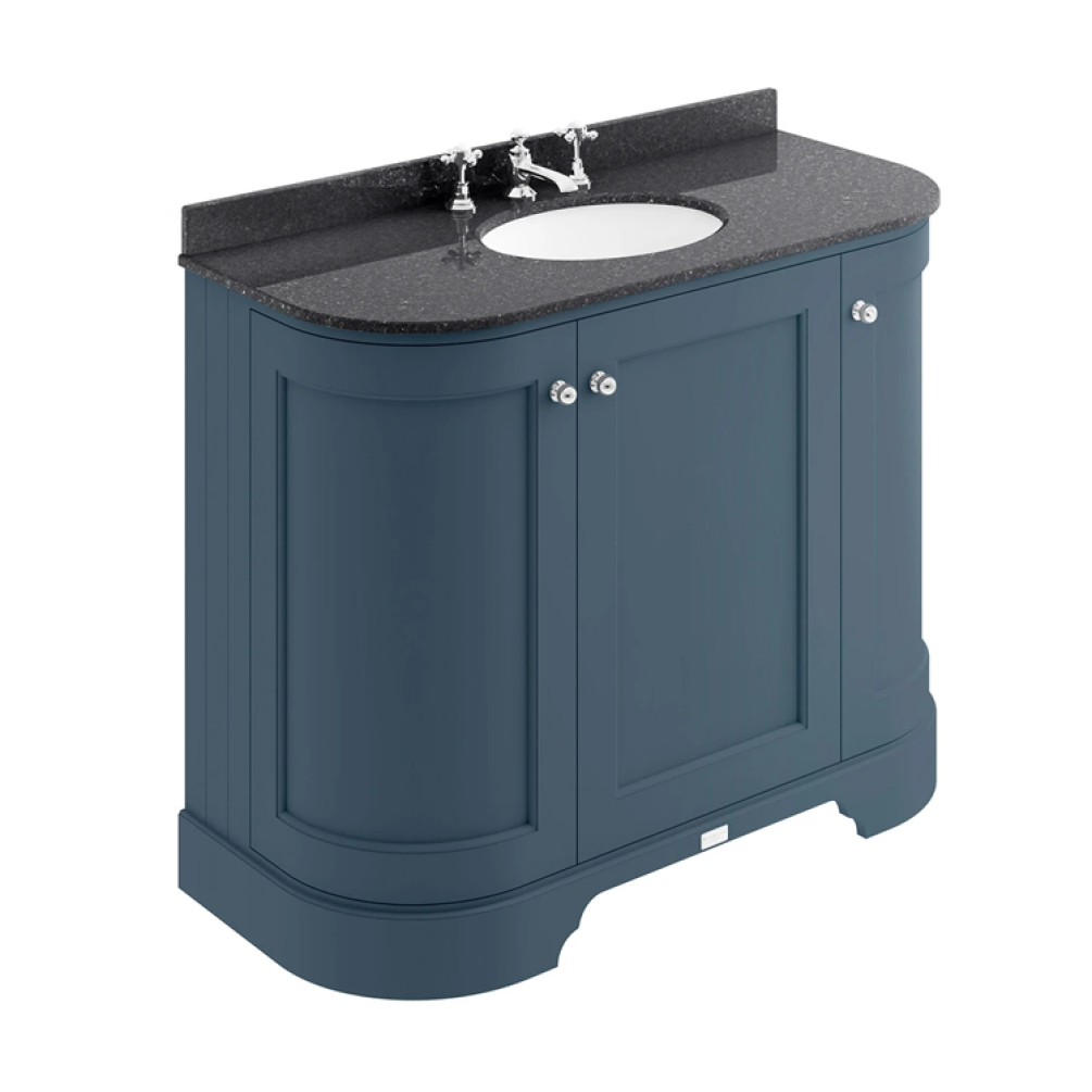 Photo of Bayswater Stiffkey Blue 1000mm 3 Door Curved Unit & Black 3TH Worktop