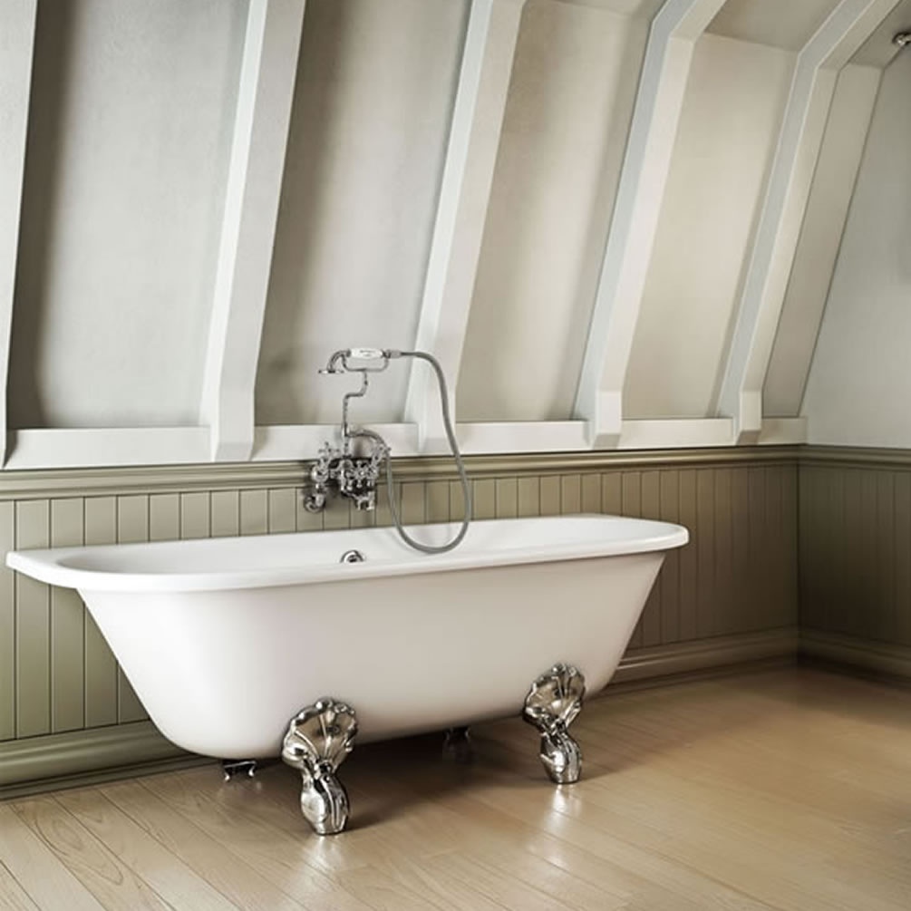 Burlington Avantgarde Back to Wall Bath With Chrome Claw Feet