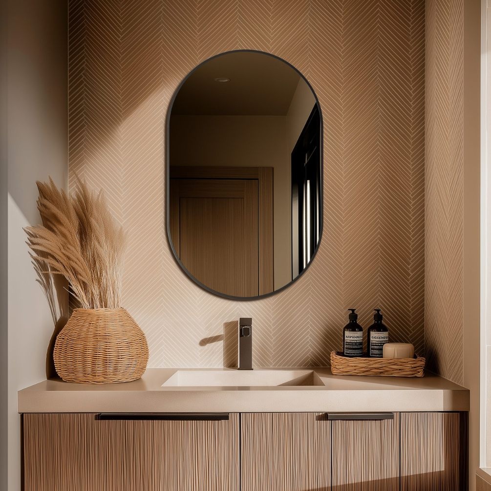 Origins Living Docklands 500 x 800mm Gunmetal Capsule Mirror Lifestyle Image