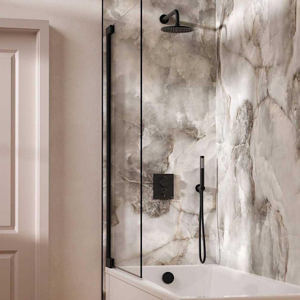 Lifestyle image of Crosswater Crossbox Push Matt Black Triple Outlet Shower Bath Set