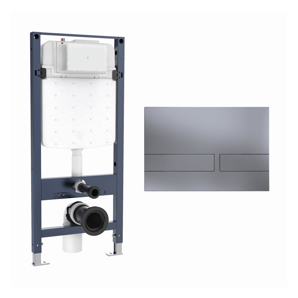 Cutout image of Crosswater 1120mm Slim Wall-Hung Cistern Frame & Venue Brushed Nickel Dual Flush Plate