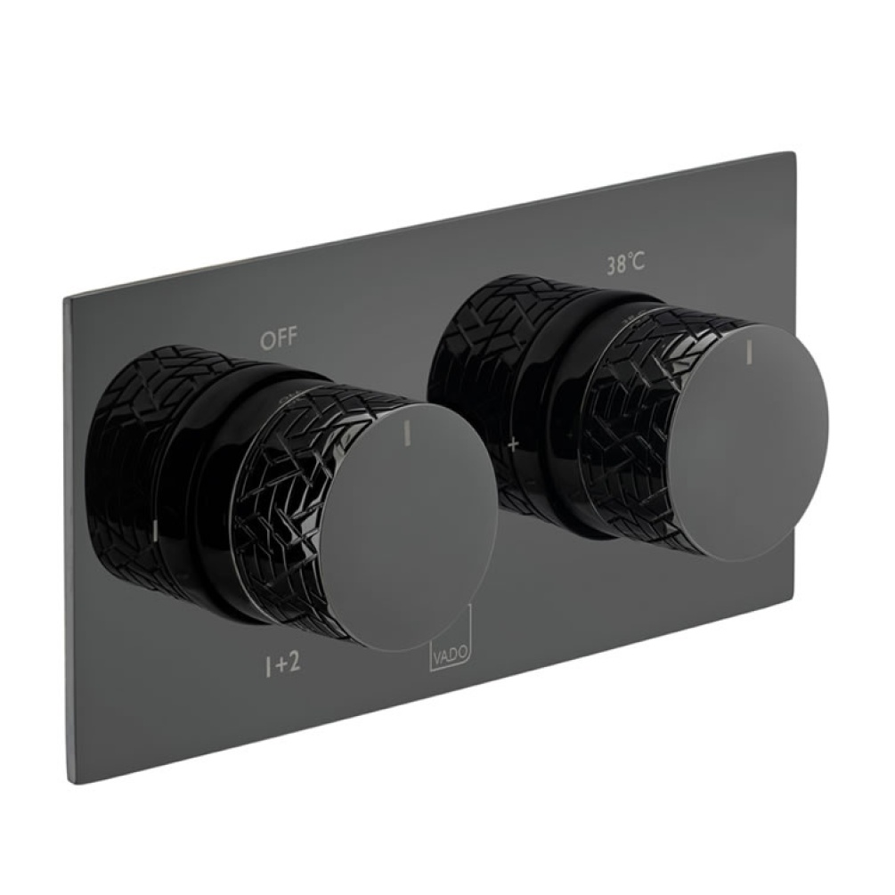Cutout image of Vado Omika Noir Twin Outlet Thermostatic Shower Valve Horizontal