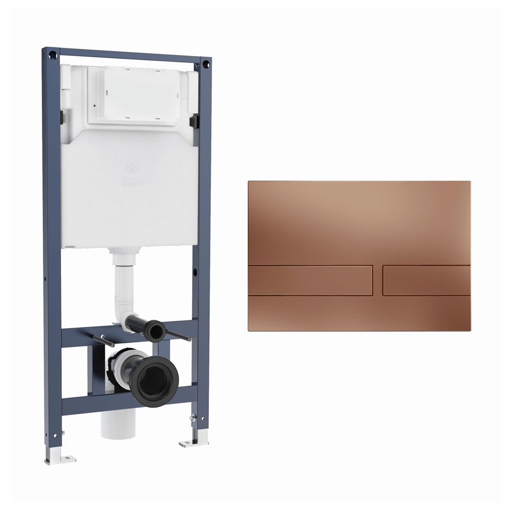 Cutout image of Crosswater 1120mm Wall-Hung Cistern Frame & Venue Brushed Bronze Dual Flush Plate