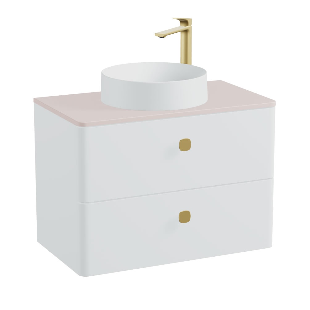 Vado Cameo 800mm Arctic White Wall Mounted Vanity Unit, Pink Clay Worktop & Arctic Basin