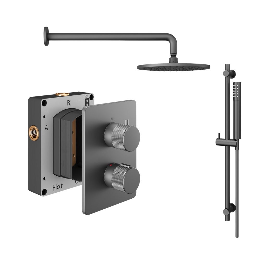Product Cut out image of the Abacus Iso Pro Anthracite 2 Outlet Shower Pack with Fixed Head & Slide Rail