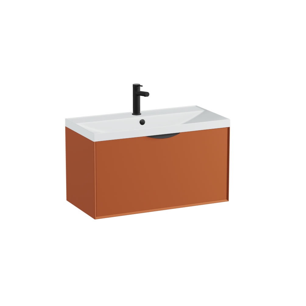 Vado Safari Smooth 800mm Terracotta Wall Hung Vanity Unit & Mineral Basin