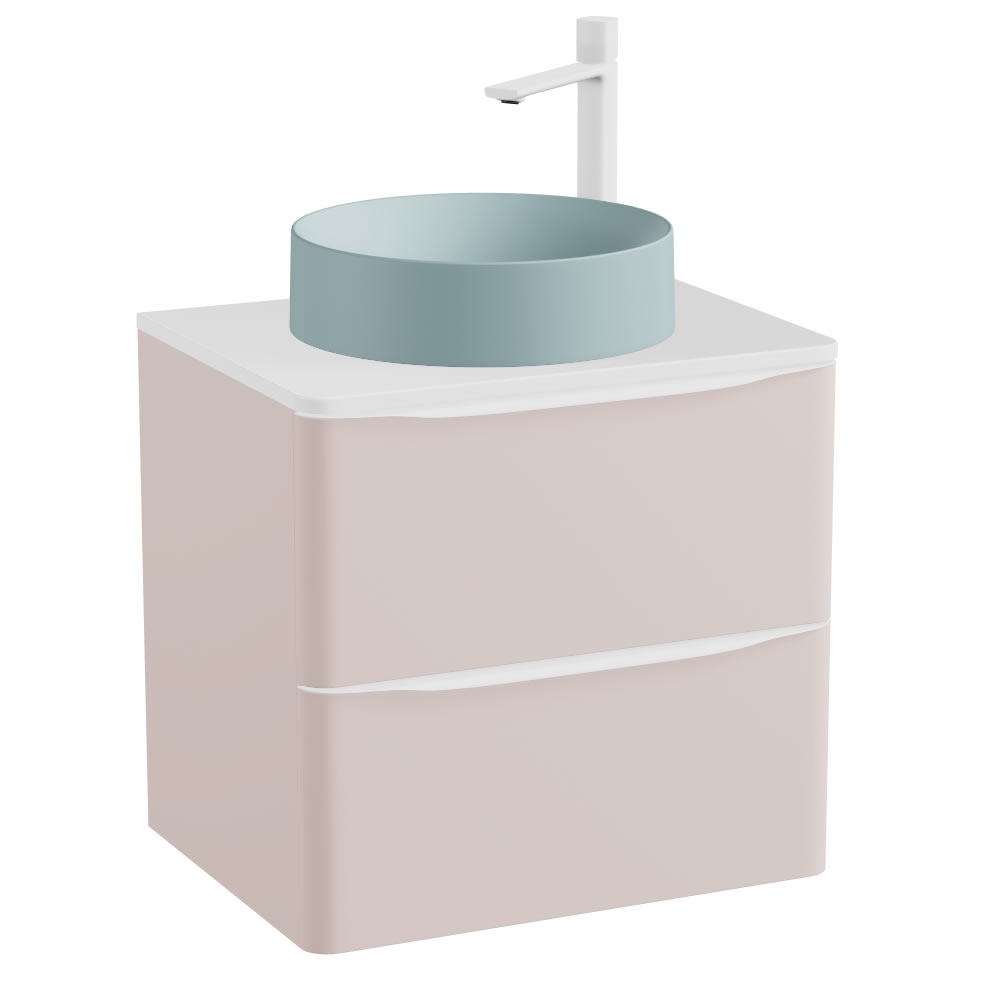 Vado Cameo 600mm Pink Clay Wall Hung 2 Drawer Vanity Unit, Worktop & Cove BlueBasin