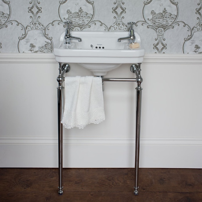 Product Lifestyle image of the Burlington Edwardian Cloakroom 515mm Basin & Chrome Washstand