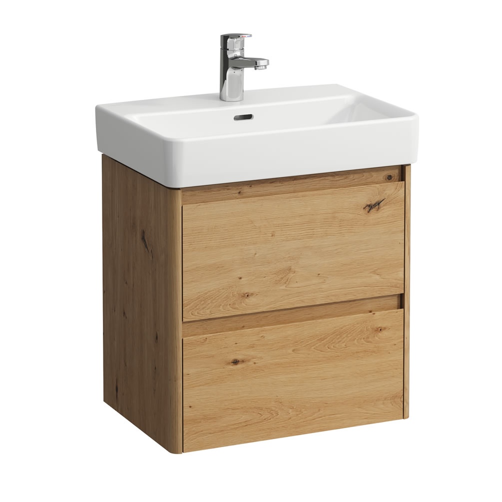 Cutout image of Laufen Base 2.0 Wild Oak 550mm Wall-Hung Vanity Unit & Basin
