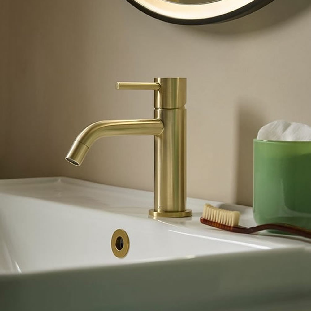 Tavistock Cohort Lever Brushed Brass Mono Basin Mixer Tap - Lifestyle Image 1