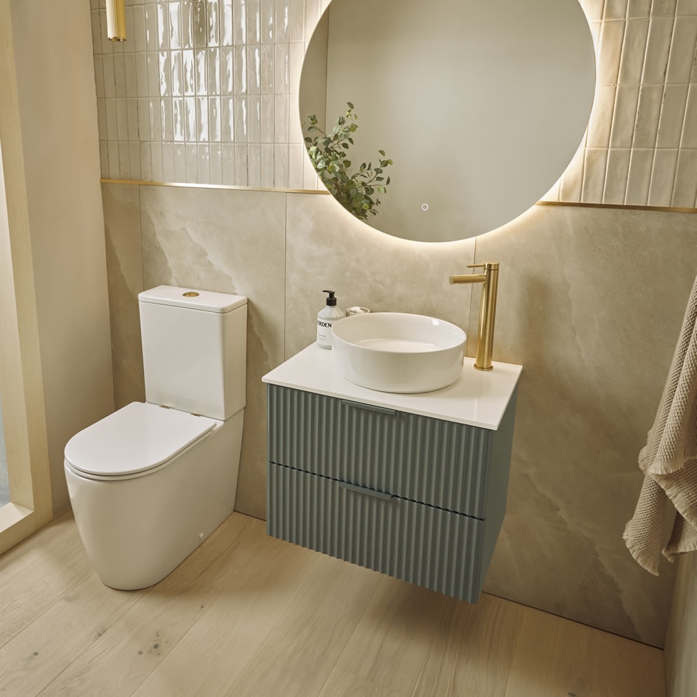 Tavistock Cadence Fluted 600mm Viridian Green Wall Hung Vanity Unit & Worktop - Lifestyle Image 1