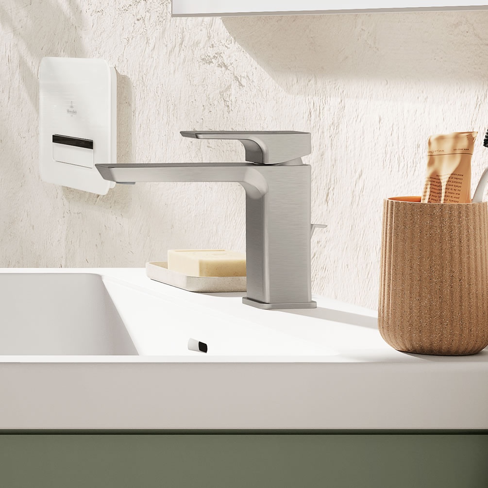Lifestyle image of Villeroy & Boch Subway 3.0 Brushed Nickel Basin Mono Tap & Waste