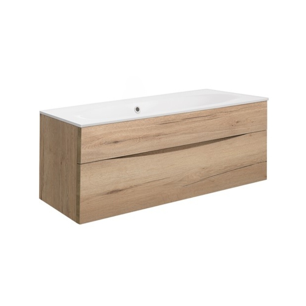 Product Cut out image of the Crosswater Glide II Windsor Oak 1000mm Double Drawer Unit with Cast Mineral Marble 0 Tap Hole Basin