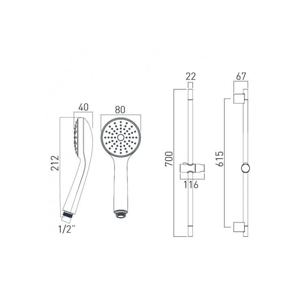 Vado Eris Single Function Slide Rail Kit Sanctuary Bathrooms