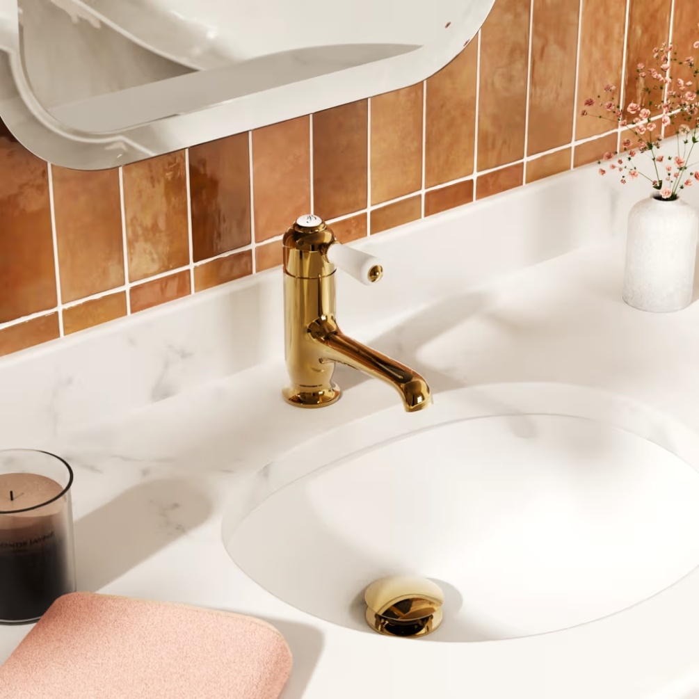 Burlington Chelsea Gold Straight Basin Mixer Lifestyle Image