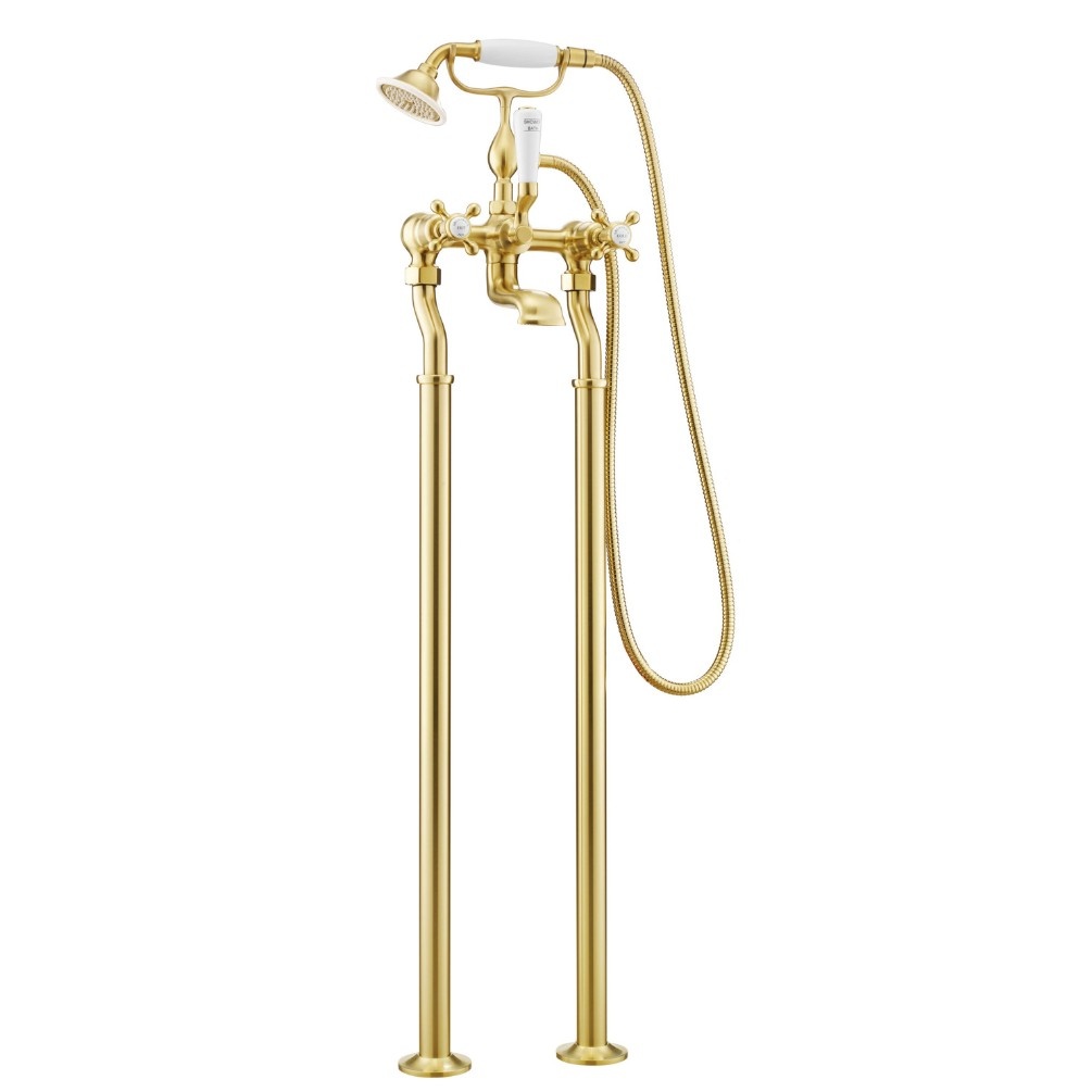 JTP Grosvenor Cross Freestanding Brushed Brass Bath Shower Mixer Kit Cut Out