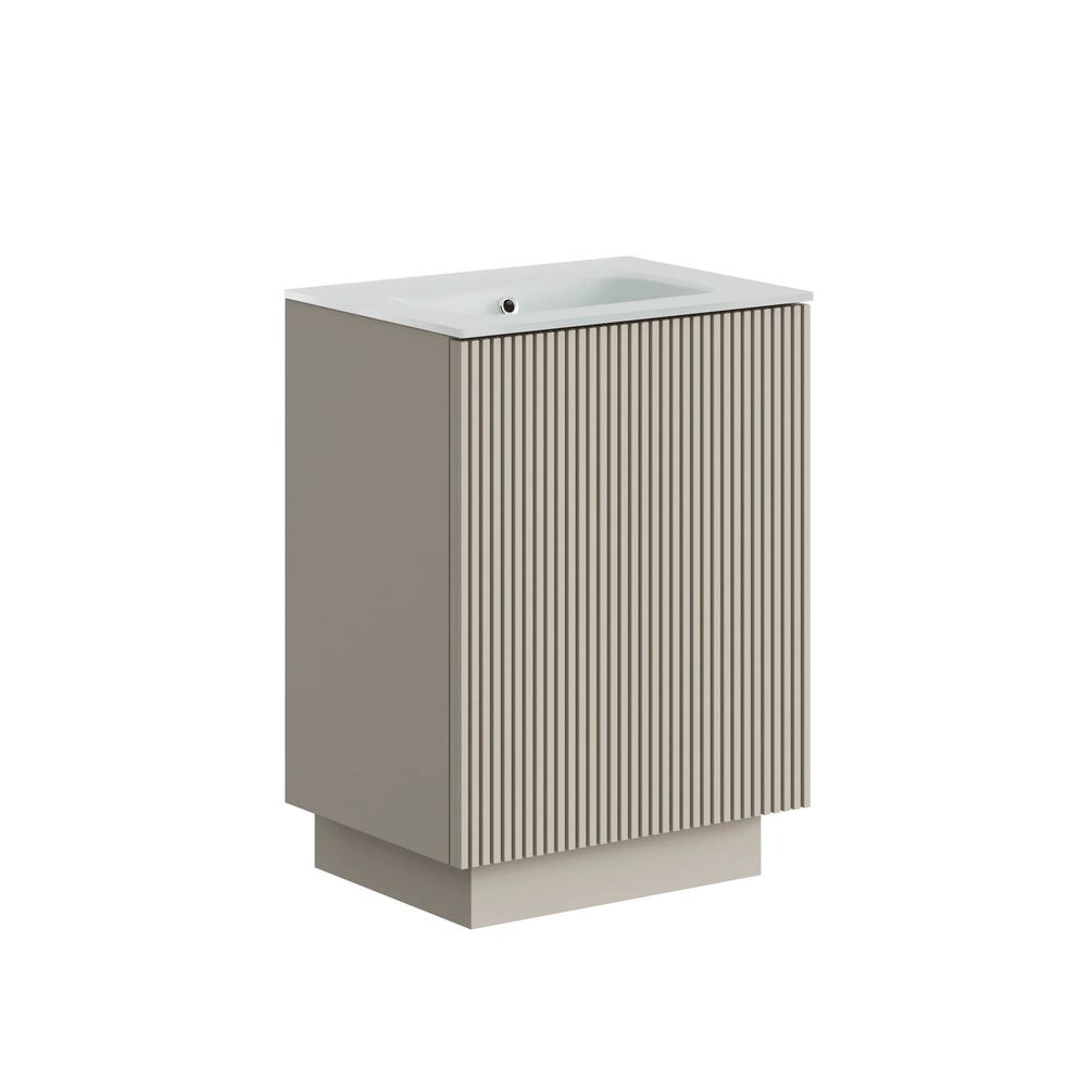 Crosswater Limit Warm Stone 600mm Floorstanding Vanity Unit & Ice White Glass Basin