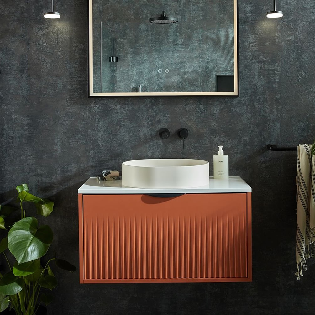Vado Safari Fluted 800mm Terracotta Wall Hung Vanity Unit & Worktop - Lifestyle Image