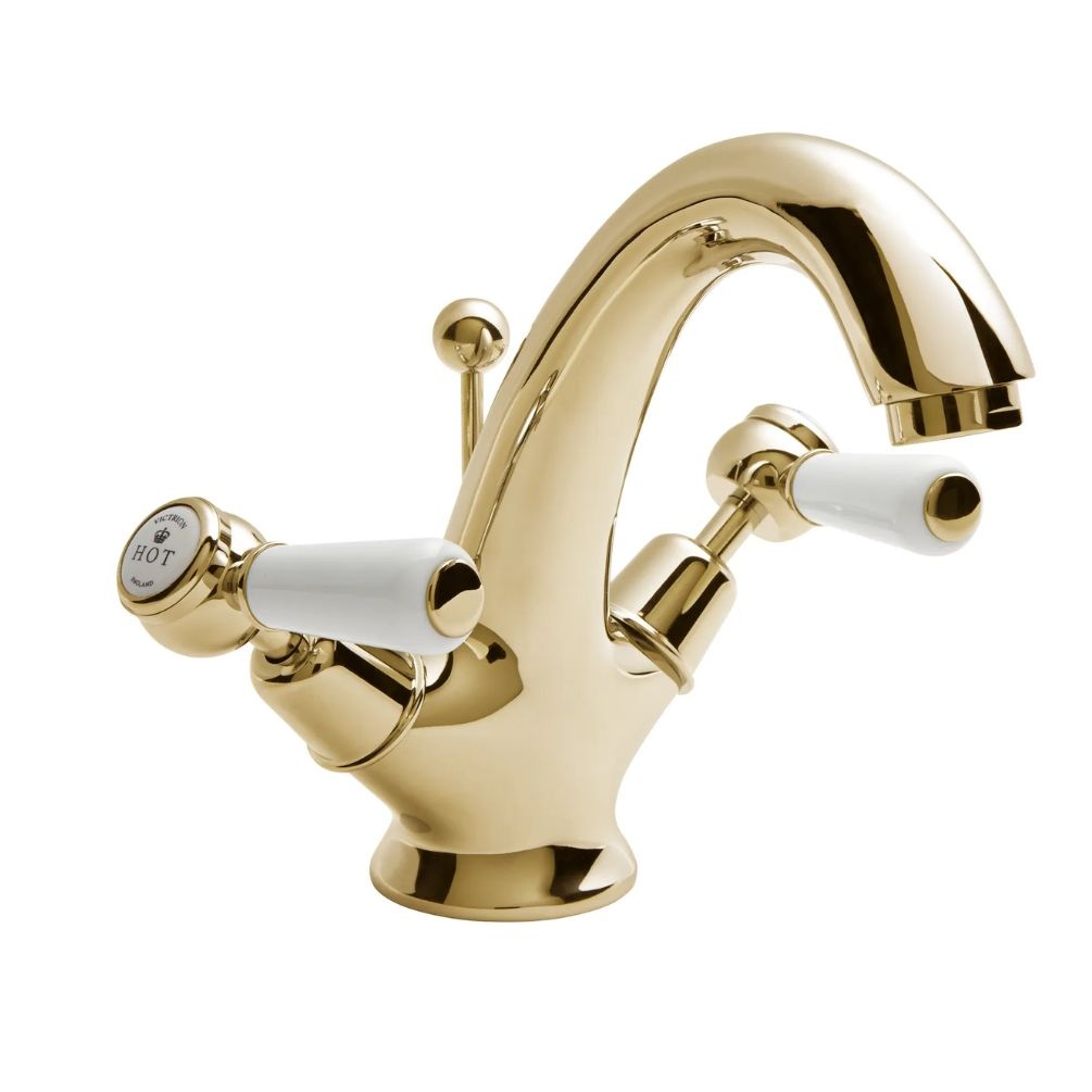 BC Designs Victrion Gold Lever Mono Basin Mixer & Waste Cut Out