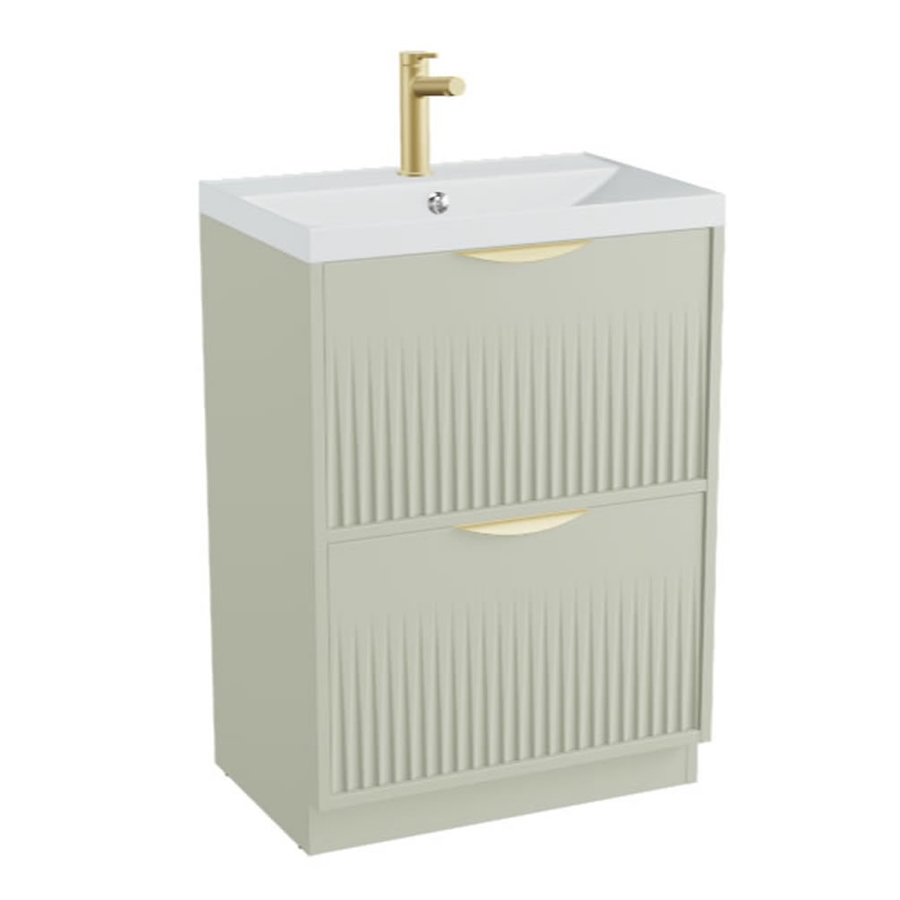 Vado Safari Fluted 600mm Sage Green Floorstanding Vanity Unit & Mineral Basin