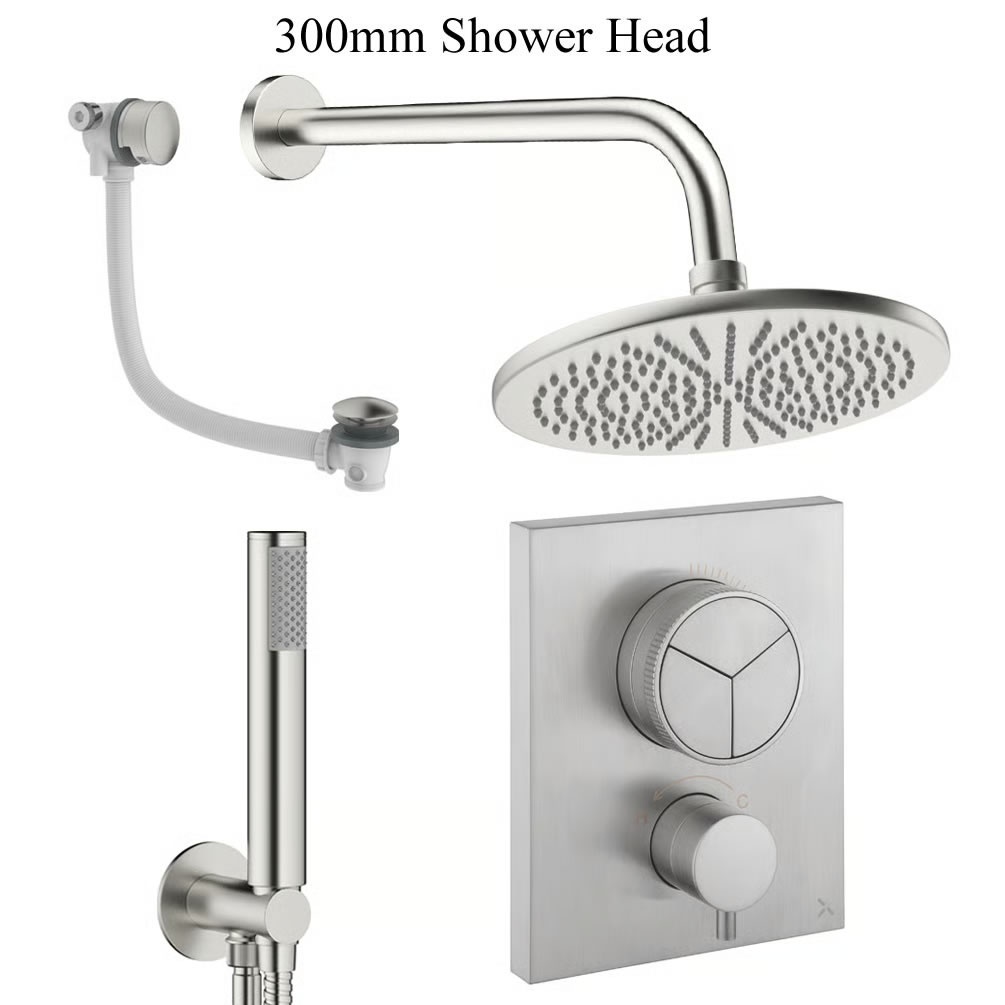 Cutout image of Crosswater Crossbox Push Brushed Nickel Triple Outlet Shower Bath Set