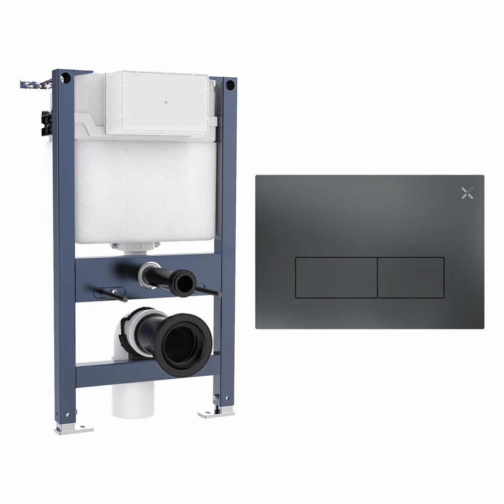Cutout image of Crosswater 820mm Wall-Hung Cistern Frame & MPRO Stainless Steel Slate Dual Flush Plate