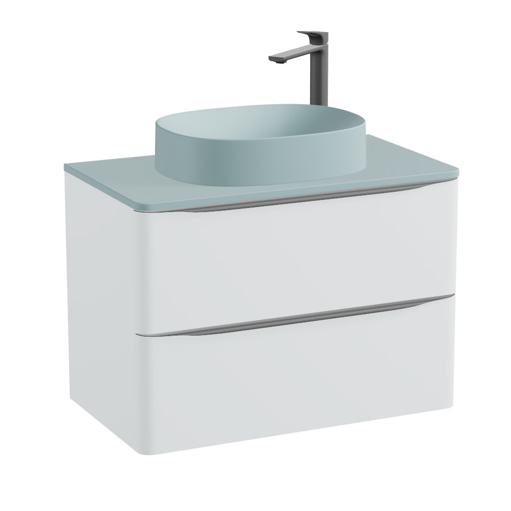 Vado Cameo 600mm Arctic White Wall Hung 2 Drawer Vanity Unit, Cove Blue Worktop & Basin