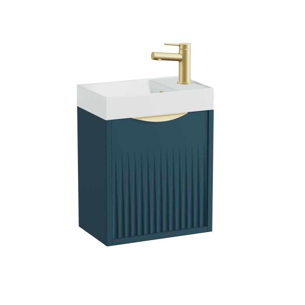 Vado Safari Fluted 400mm Atlantic Blue Wall Hung Cloakroom Vanity Unit & Mineral Basin